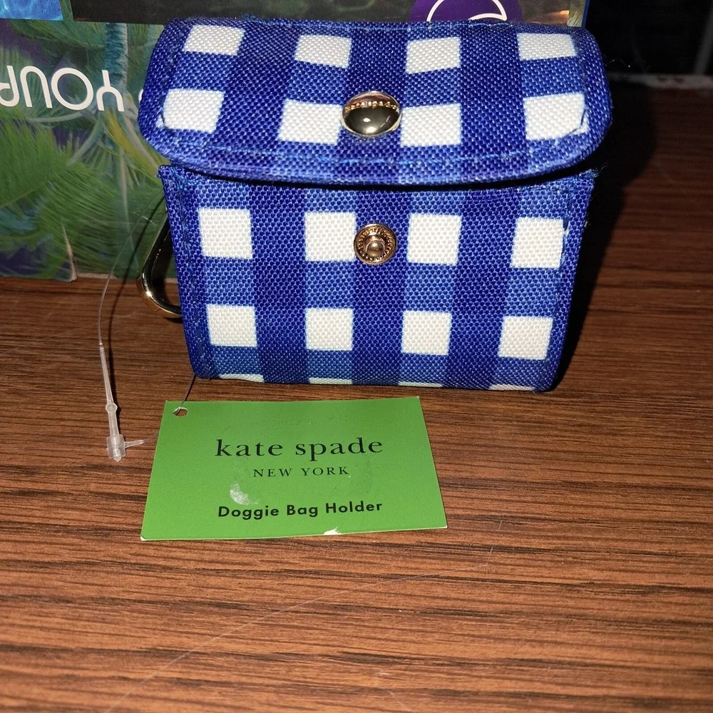 Kate Spade Dog Bag Holder, Blue and White, snap close, 4